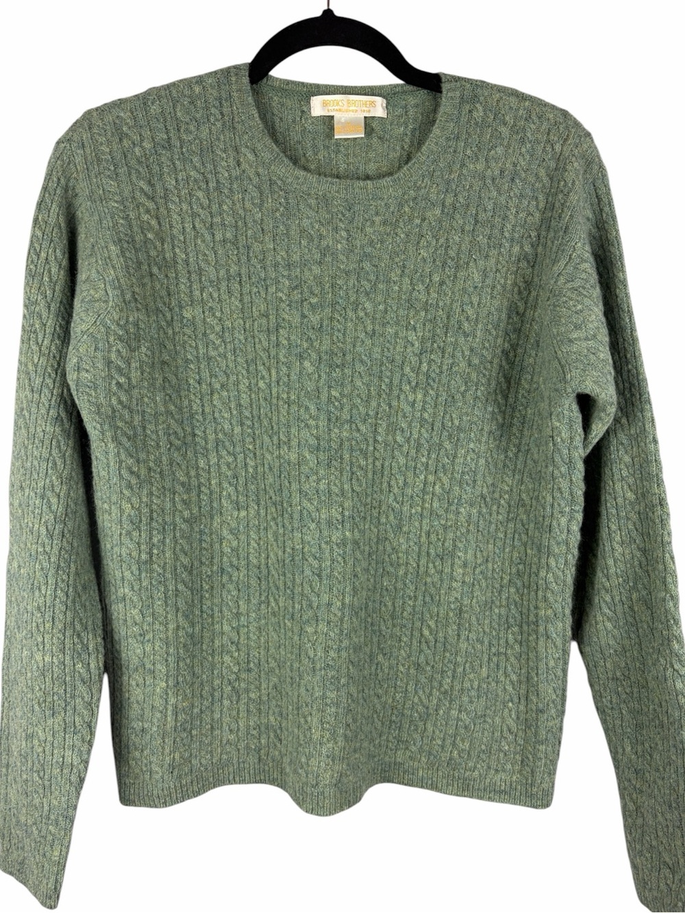 Vintage Brooks Brothers 100% Lambswool Sage Green Cable Knit Sweater Medium